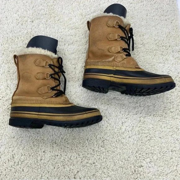 Vintage Sorel Caribou Kaufman Tan and Black Winter Boots Size 7 - Picture 3 of 8